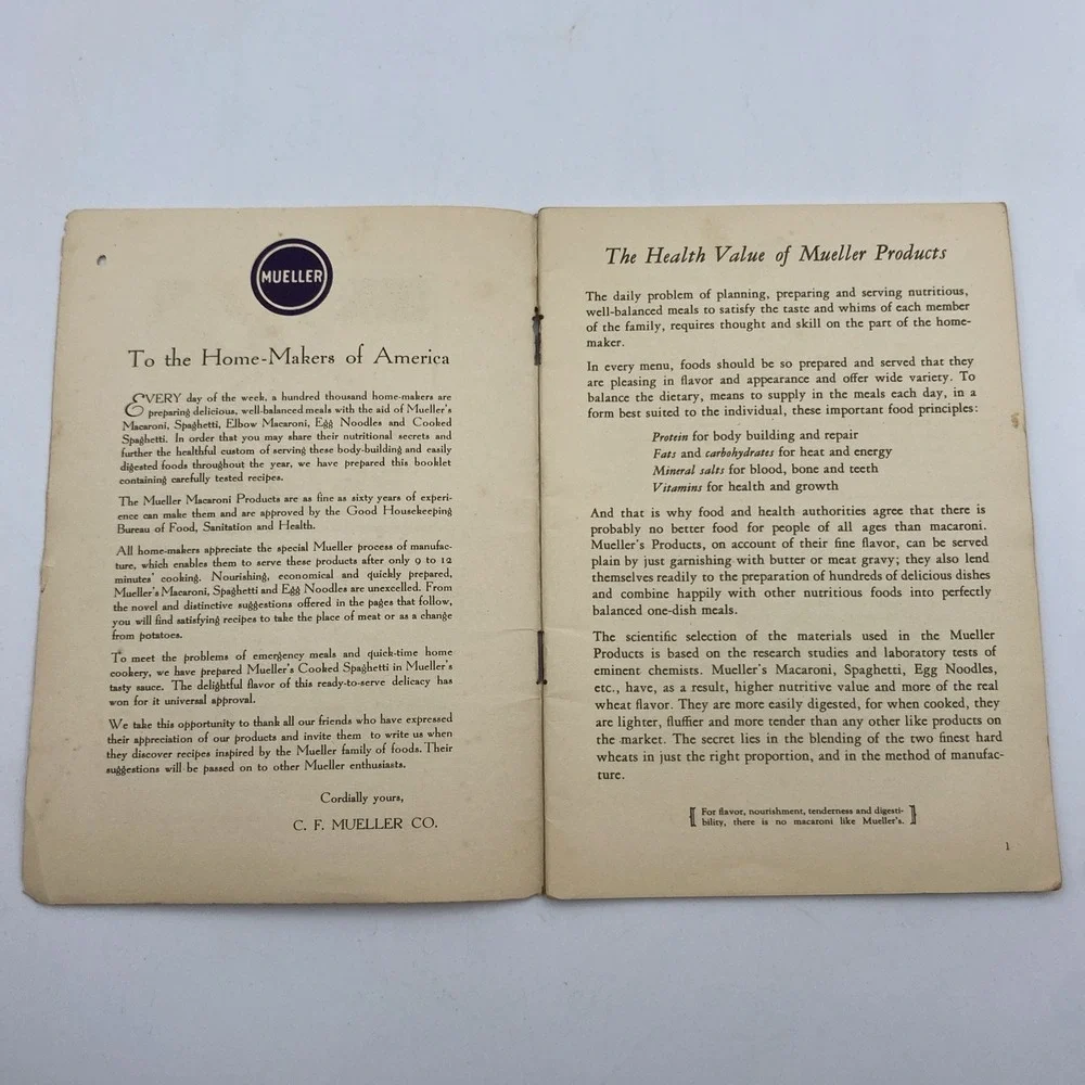 Mueller's Tested and Proven Recipes‎ Vintage Advertising Booklet Mueller Noodles